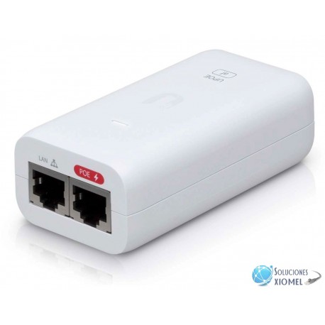 Adaptador PoE Ubiquiti U-POE-AF (48 VDC, 0.32 A) puerto Gigabit, equipos UniFi